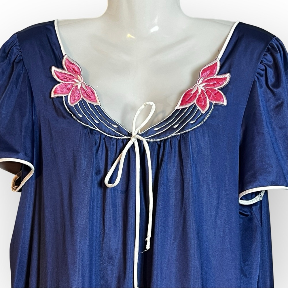 Vtg Lorraine Sleeveless Nightgown L Navy Blue Babydoll Sissy Nylon USA Knee‎